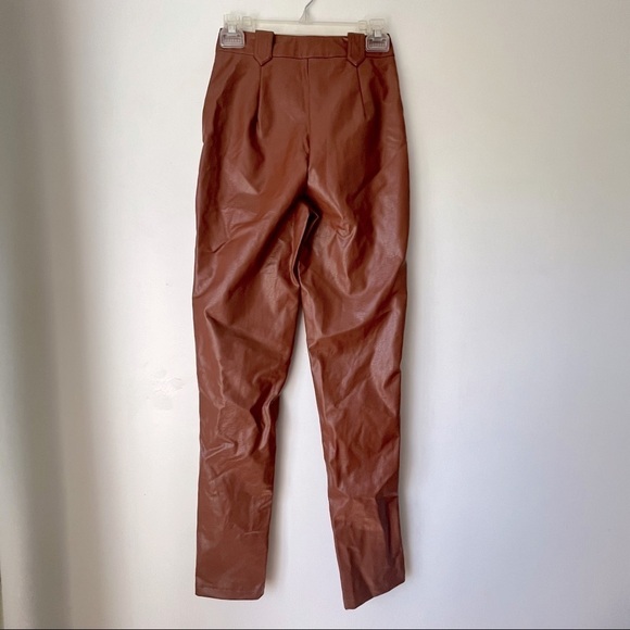 Princess Polly Neptune Brown Faux Leather Split Leg Pants 2 - Picture 9 of 9